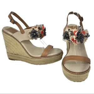 Tory Burch Mallory Lin Natural Espadrille Wedge Sandals